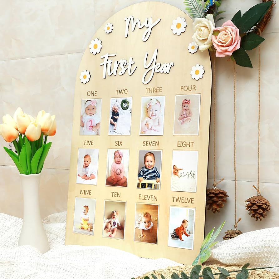 Amazon.com - My First Year Wood Photo Board, 3D Daisy Flower
